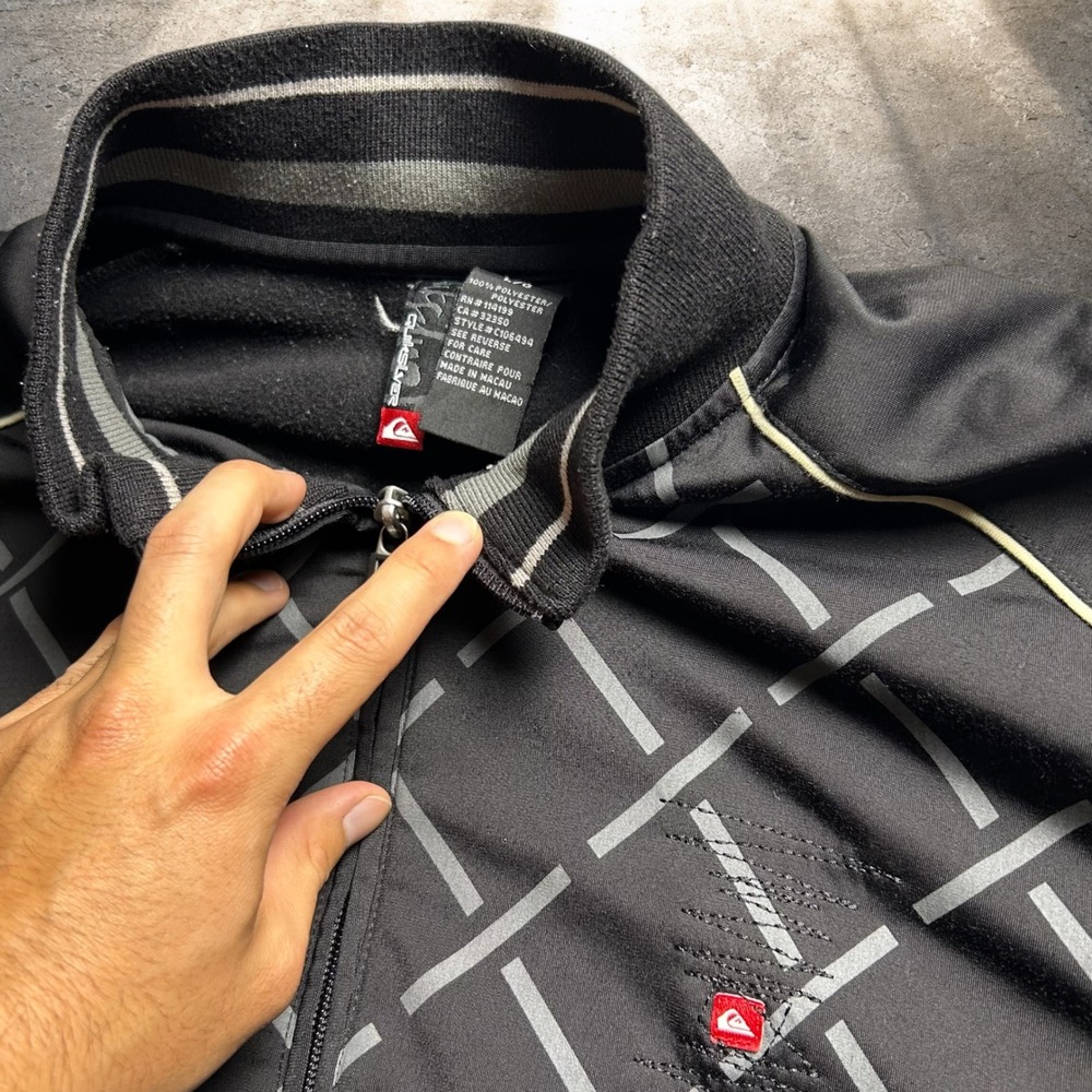 Quiksilver‎ Vintage Skater Track Jacket Black Geometric Y2K Size Large